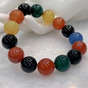 Multicolor Agate Large Bead Stretch Bracelet